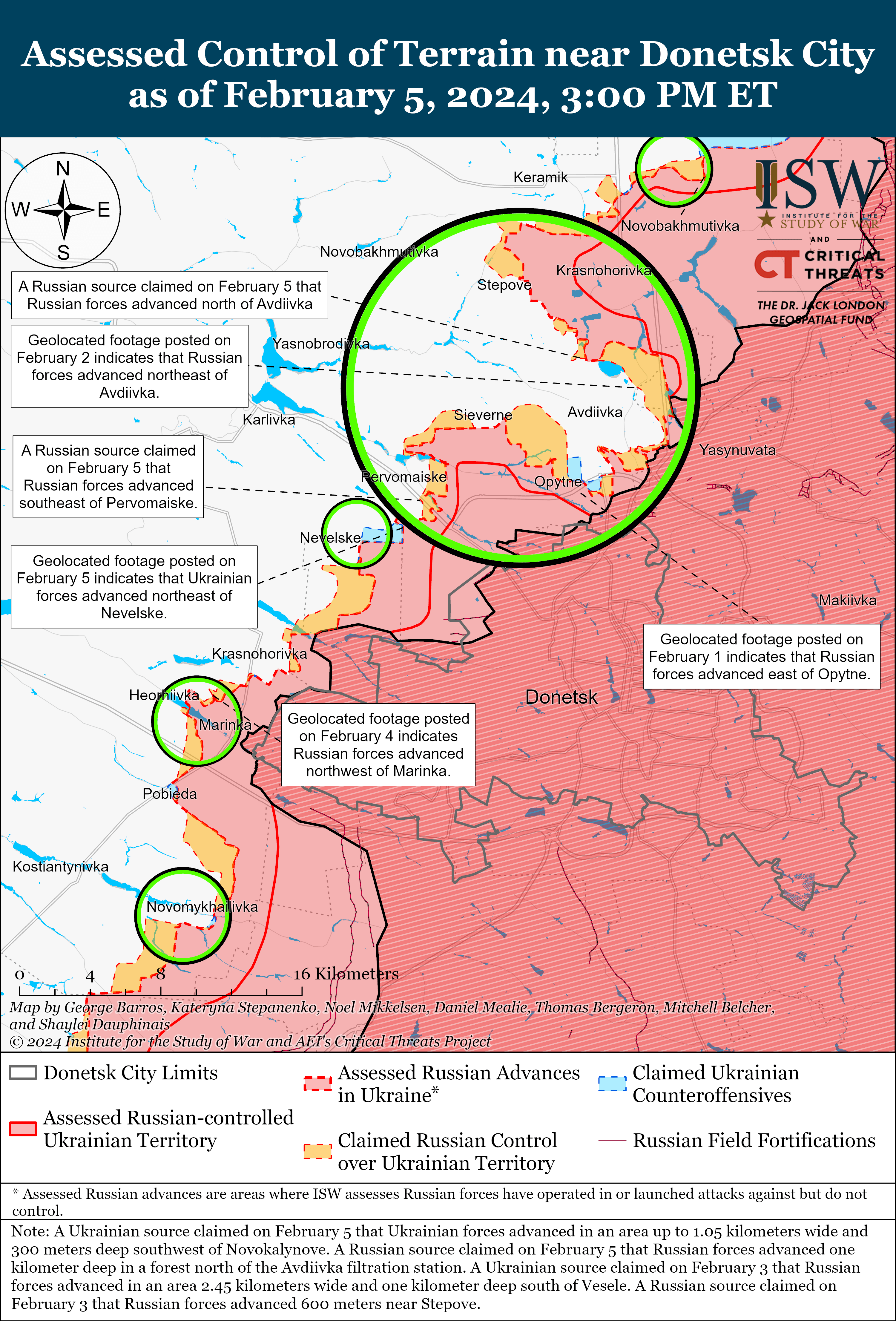 Ситуация в пригородах Донецка по версии ISW